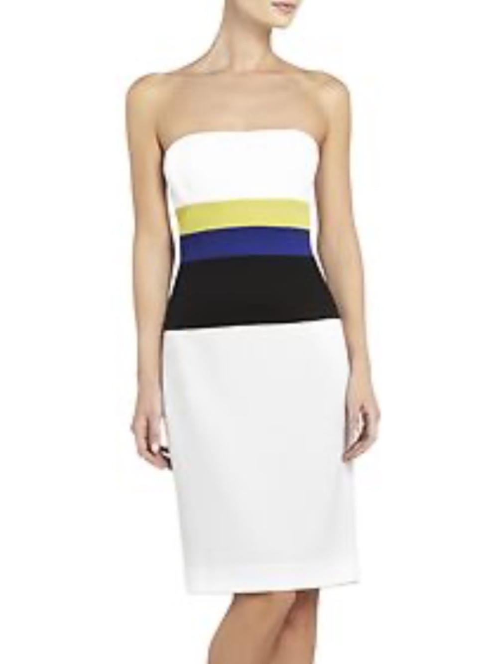 BCBGMaxazria NWT Reesie Color Block Strapless Dress Crepe Black Cream Women's 8